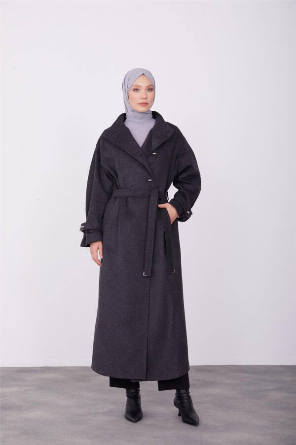 Armine Belted Coat with Puff Sleeves 23K8600 Anthracite - 1