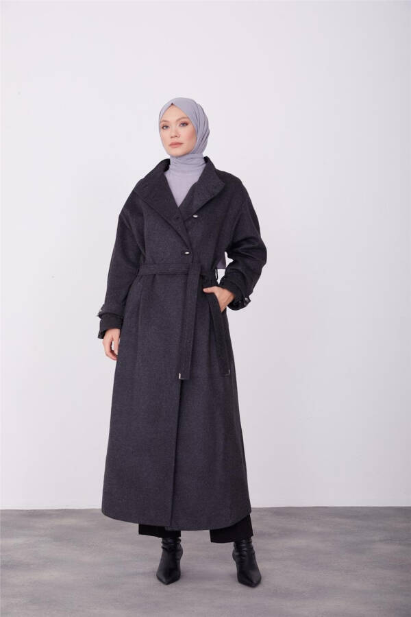 Armine Belted Coat with Puff Sleeves 23K8600 Anthracite - 2