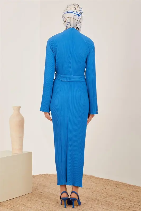 Armine Belted Crisscross Waist Pleated Dress 23Y9663 Cobalt - 5