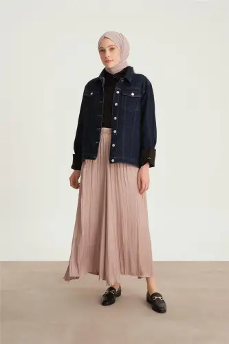 Armine Burmali Ko'rinishli Pliseli Yubka 24Yd5601 Vizon - 1