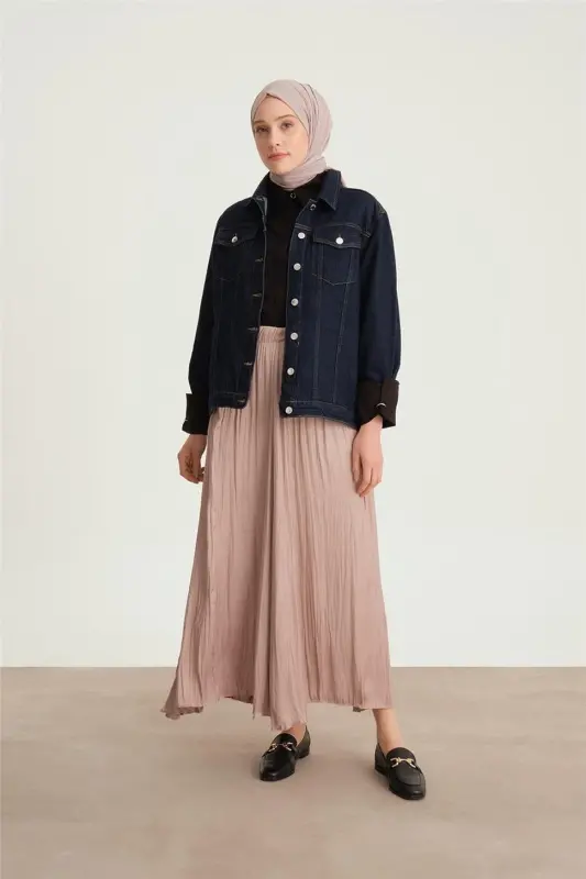 Armine Burmali Ko'rinishli Pliseli Yubka 24Yd5601 Vizon - ARMINE