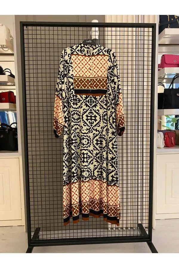 ARMINE Buttoned Collar Patterned Dress - 1