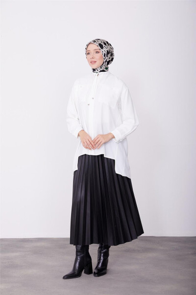 Armine Buttoned Shirt with Pockets and Pleated Back 23K3414 Ecru - 3