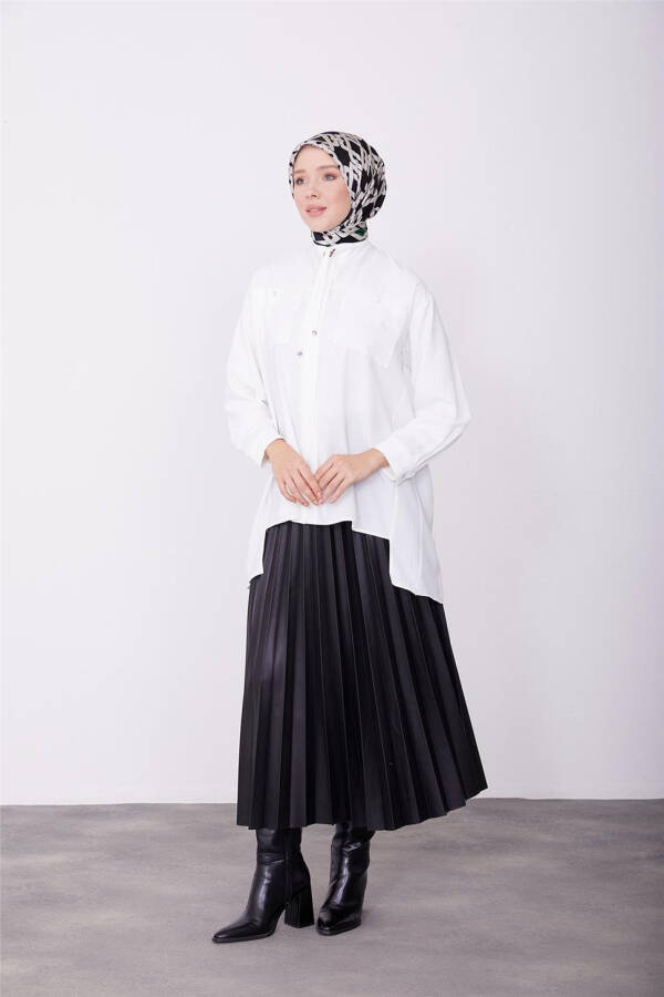 Armine Buttoned Shirt with Pockets and Pleated Back 23K3414 Ecru - 3