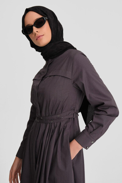 Armine Çapraz Kemerli Pamuk Elbise 24K9903 Antrasit - 3
