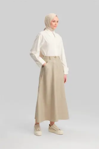 Armine Cep Detaylı Keten Etek 24Y1634 Vizon - 3