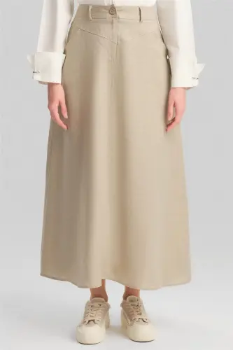 Armine Cep Detaylı Keten Etek 24Y1634 Vizon - 4