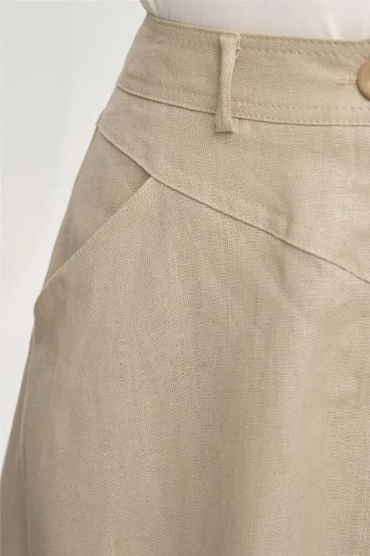 Armine Cep Detaylı Keten Etek 24Y1634 Vizon - 6