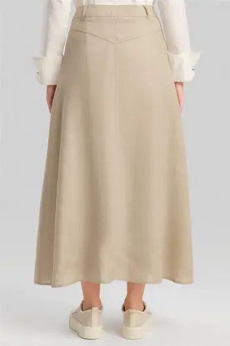 Armine Cep Detaylı Keten Etek 24Y1634 Vizon - 7