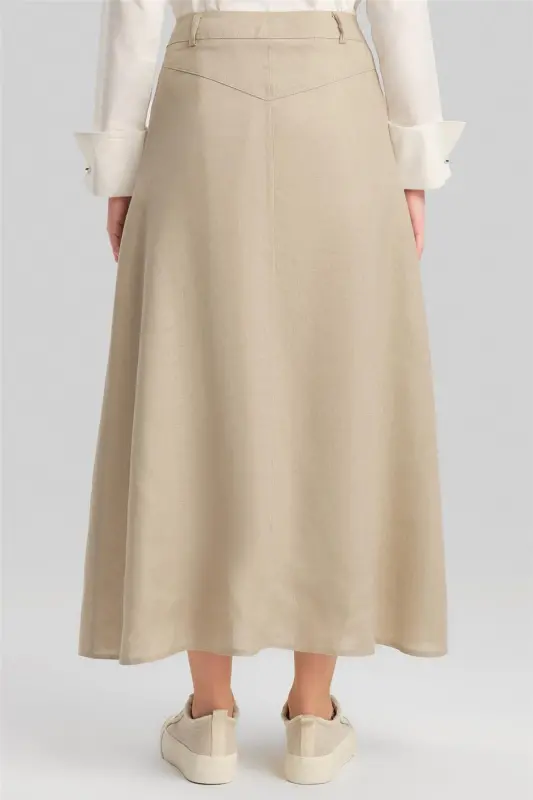 Armine Cep Detaylı Keten Etek 24Y1634 Vizon - 7