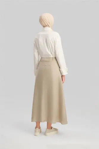 Armine Cep Detaylı Keten Etek 24Y1634 Vizon - 8