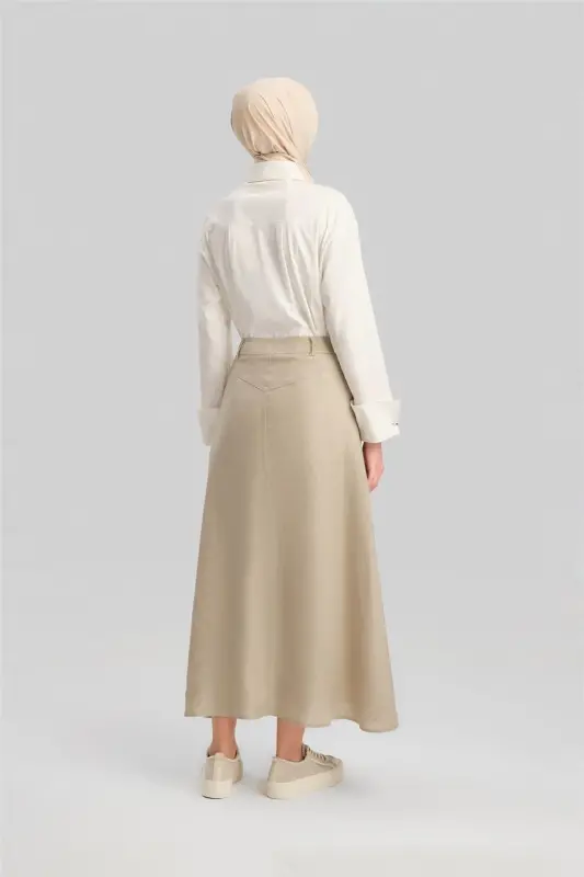 Armine Cep Detaylı Keten Etek 24Y1634 Vizon - 8