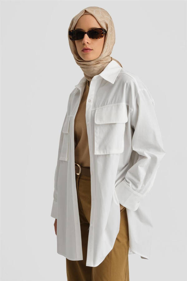 Armine Cepli Gabardin Gömlek Ceket 25K3603 Ekru - 10