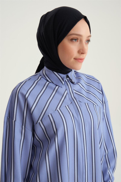 Armine Chiziqli Katta Ko'ylak 24Y3505 Ko'k - 3