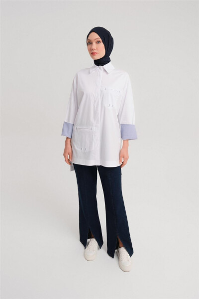 Armine Chiziqli Manjetli Ko'ylak 24Y3506 Oq - ARMINE (1)