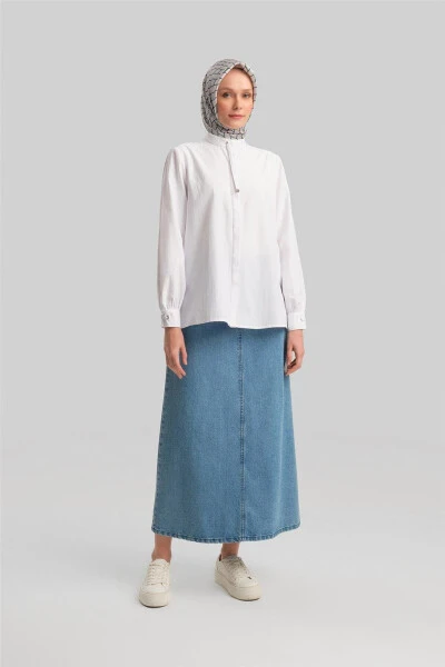 Armine Chiziqli Tafsilotli Ko'ylak 24Y3532 Oq - ARMINE