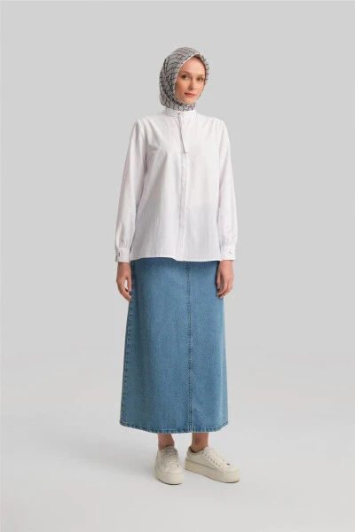 Armine Chiziqli Tafsilotli Ko'ylak 24Y3532 Oq - ARMINE (1)