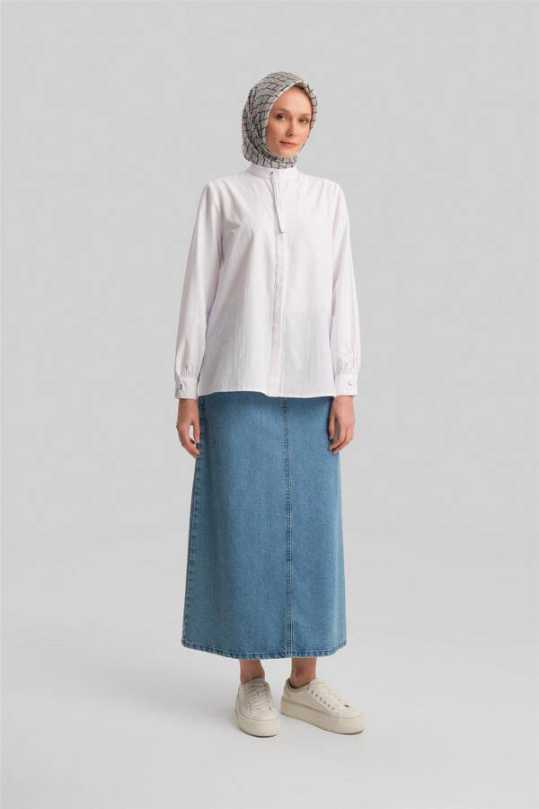 Armine Chiziqli Tafsilotli Ko'ylak 24Y3532 Oq - 2