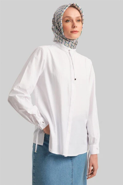 Armine Chiziqli Tafsilotli Ko'ylak 24Y3532 Oq - 4