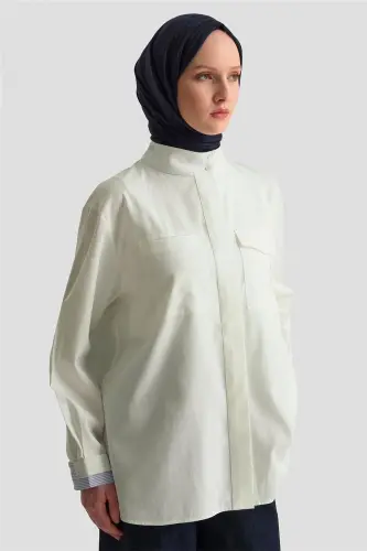 Armine Çizgili Garnili Pamuk Gömlek 24Y3524 Beyaz - ARMINE (1)