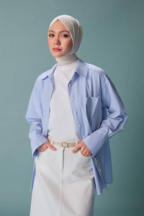 Armine Çizgili Gömlek Ort3440 Mavi - 7