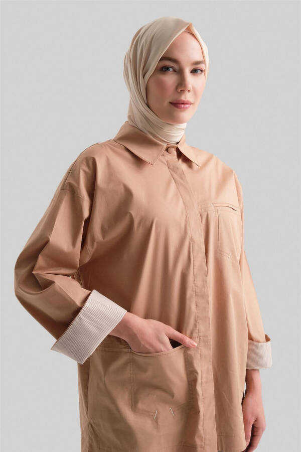 Armine Çizgili Manşetli Gömlek 24Y3506 Camel - 4