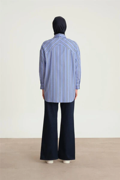 Armine Çizgili Oversize Gömlek 24Y3505 Mavi - 10
