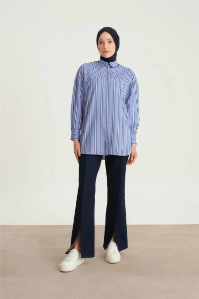 Armine Çizgili Oversize Gömlek 24Y3505 Mavi - 1