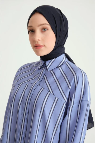 Armine Çizgili Oversize Gömlek 24Y3505 Mavi - 2