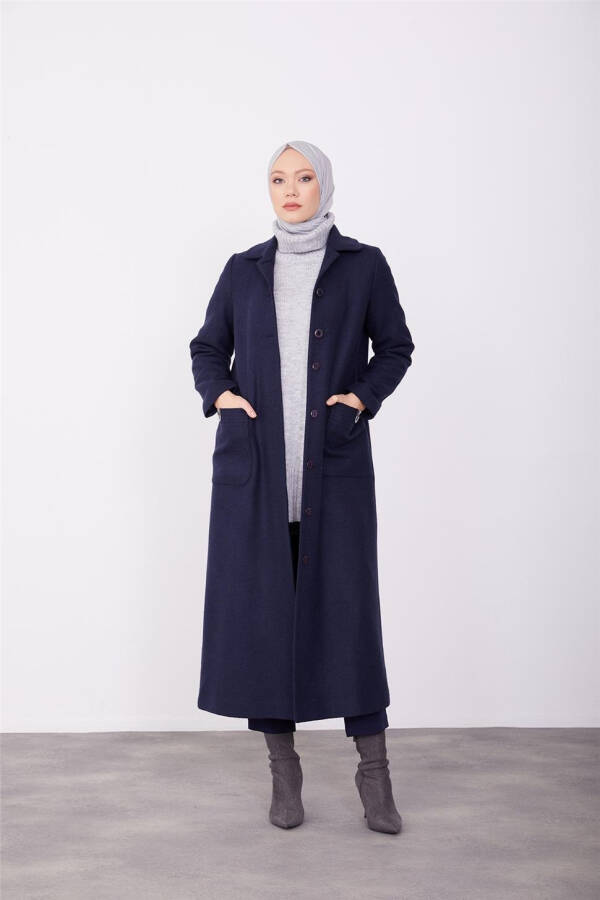 Armine coat with pocket accessories and pleats, 23K8607, navy. - 6