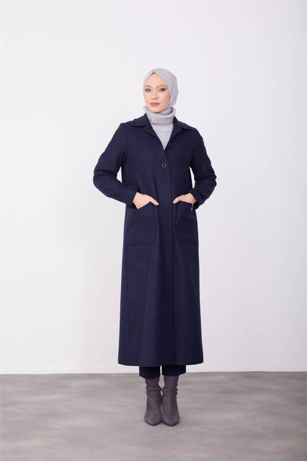 Armine coat with pocket accessories and pleats, 23K8607, navy. - 7