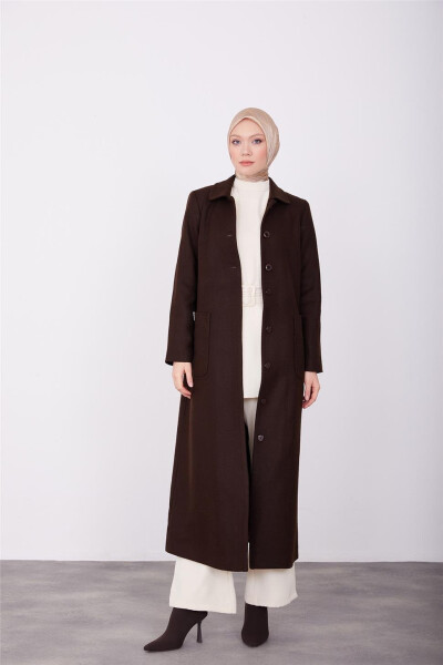 Armine coat with pocket accessories and pleats. Model: 23K8607, Color: Brown. - 6