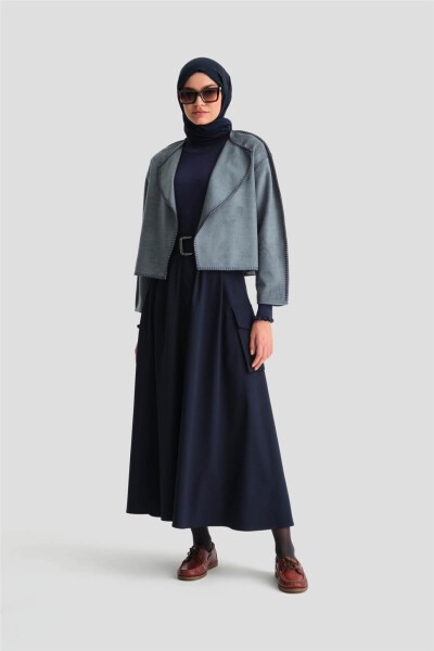 Armine Çoban Dikişli Hırka 25K5715 Sisli Mavi - 7