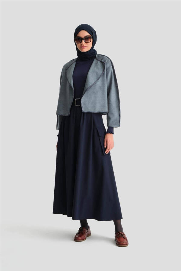 Armine Çoban Dikişli Hırka 25K5715 Sisli Mavi - 7