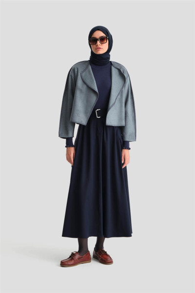 Armine Çoban Dikişli Hırka 25K5715 Sisli Mavi - 8