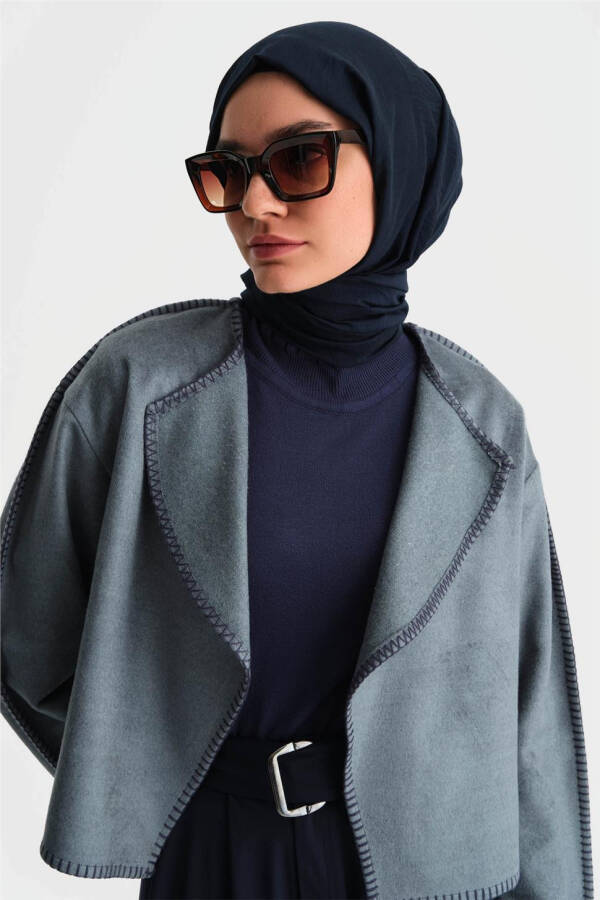 Armine Çoban Dikişli Hırka 25K5715 Sisli Mavi - 9