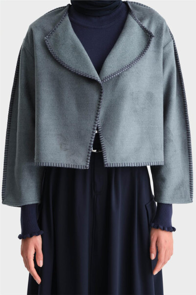 Armine Çoban Dikişli Hırka 25K5715 Sisli Mavi - 11