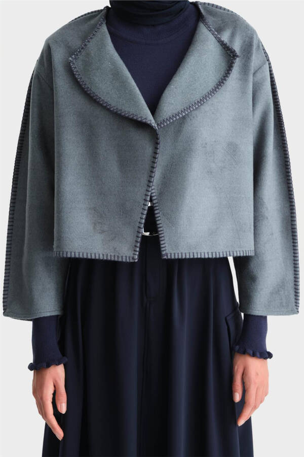 Armine Çoban Dikişli Hırka 25K5715 Sisli Mavi - 11