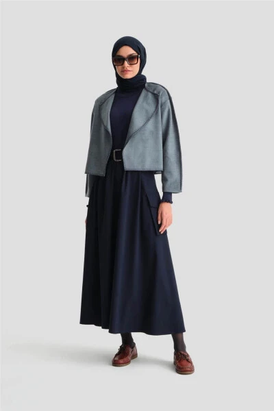 Armine Çoban Dikişli Hırka 25K5715 Sisli Mavi 