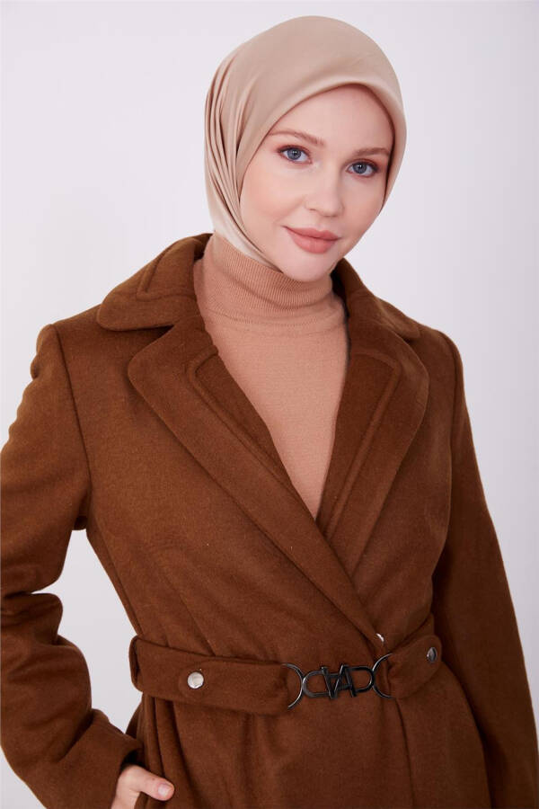 Armine Collar Embroidered Full Length Coat 23K8612 Brown - 9