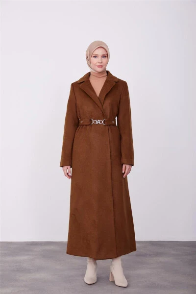 Armine Collar Embroidered Full Length Coat 23K8612 Brown - ARMINE