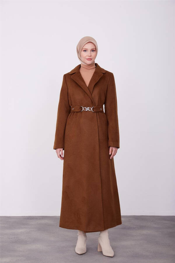 Armine Collar Embroidered Full Length Coat 23K8612 Brown - 1