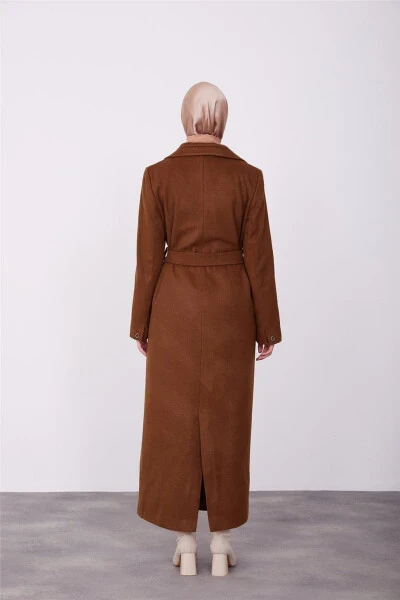 Armine Collar Embroidered Full Length Coat 23K8612 Brown - 5