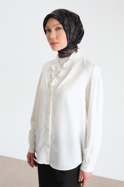 Armine Collar Ruched Satin Blouse 24Y3504 Ecru 