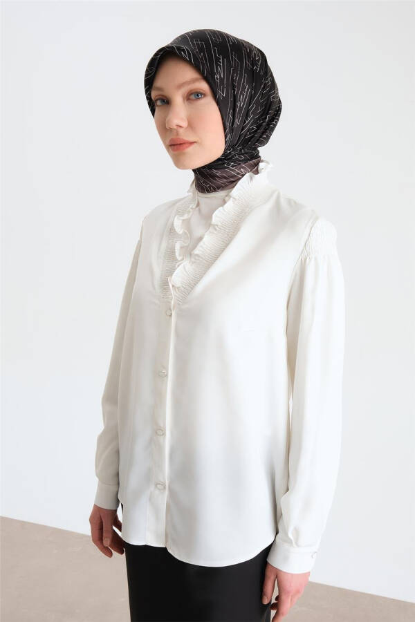 Armine Collar Ruched Satin Blouse 24Y3504 Ecru - 1