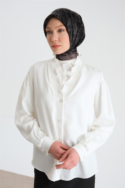 Armine Collar Ruched Satin Blouse 24Y3504 Ecru - 3