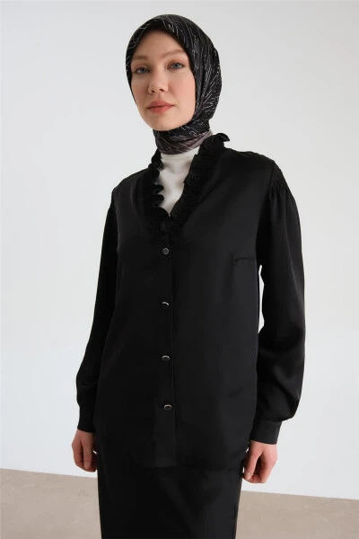Armine Collar Ruffle Satin Shirt 24Y3504 Black - 3