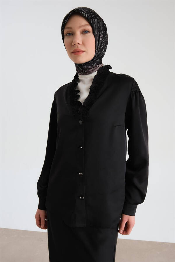 Armine Collar Ruffle Satin Shirt 24Y3504 Black - 3