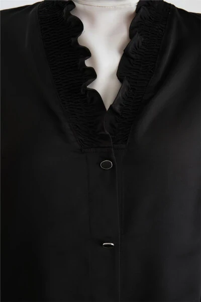 Armine Collar Ruffle Satin Shirt 24Y3504 Black - 5