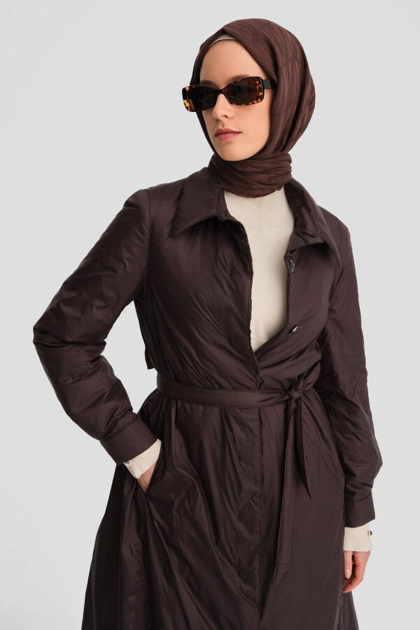 Armine Convertible Belted Quilted Coat 24K7602 Brown - 4
